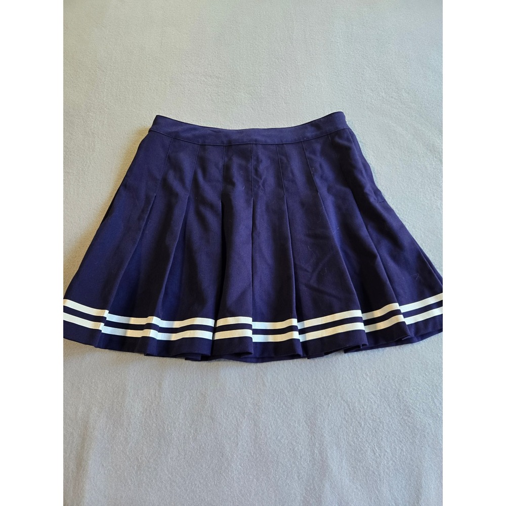 H&M Divided Pleated Mini Skirt Womens 10 Navy Blue Striped Hem Preppy High Waist